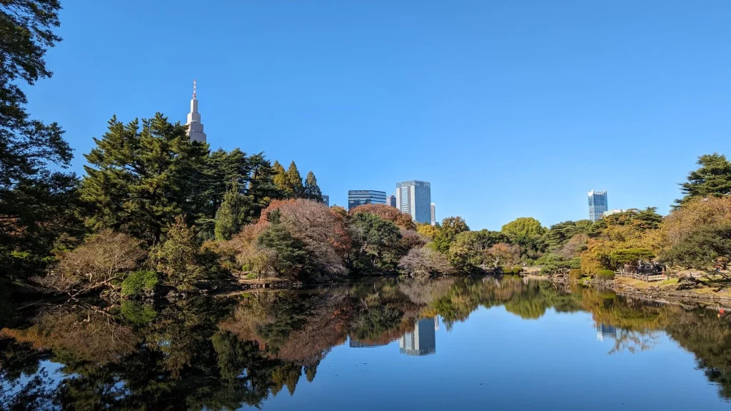 Sendero en Shinjuku Gyoen con árboles